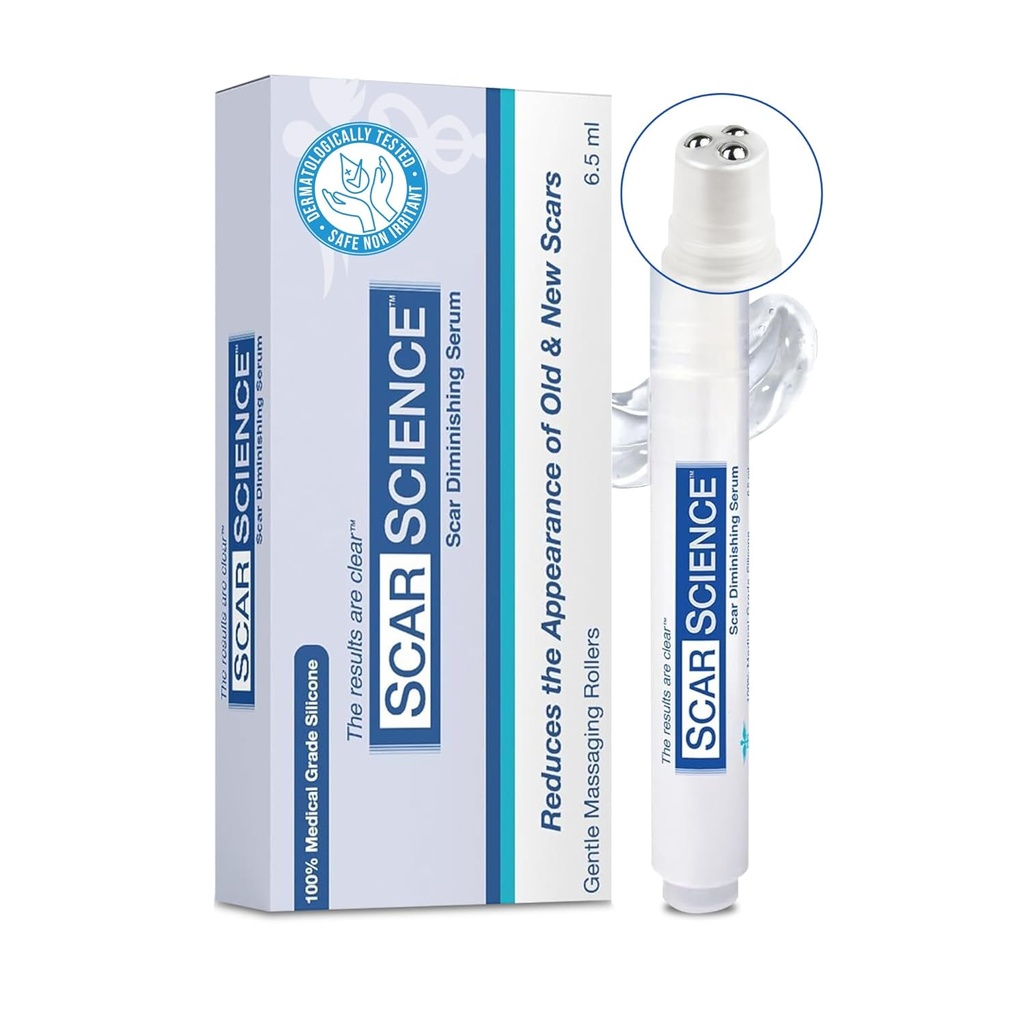 Sérum 100% silicone de crème de gel de cicatrice – Silicone + Massage Power Duo Scar Therapy avec/Tri-Roller Conseil pour les cicatrices chirurgicales, de section C, d'acné, de brûlure et de souffle kéloïde – Hypoallergénique et sans fragrance