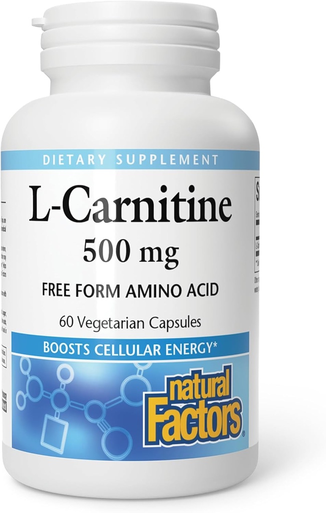 Facteurs naturels, L-Carnitine 500 mg, Soutien énergétique, 60 capsules (60 portions)