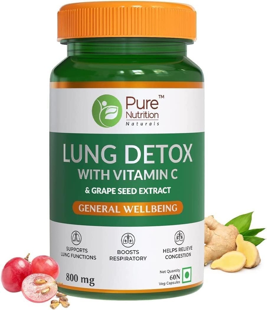 SENTA Pure Nutrition Supplément de désintoxication pulmonaire avec mélange naturel à base de plantes de vitamine C, de graines de raisin et de feuilles de vasaka Extrait de nettoyant pulmonaire pour la désintoxication du poumon et de la défense immunitaire - 60 capsules de légumes