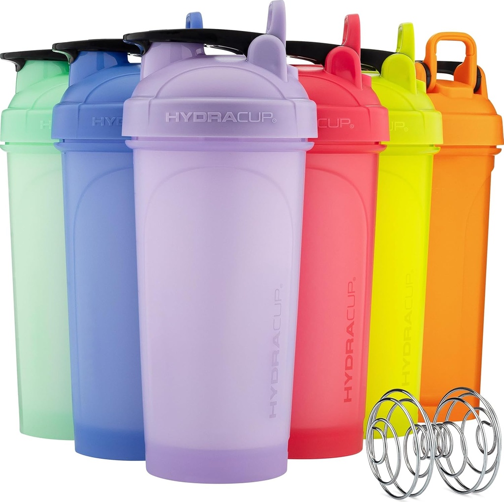 Hydra Cup ProFlow Shaker Bottles 6-Pack (28oz) | Protein Shaker Cups with Whisk Ball, Leak-Proof Lid, Hidden Carry Handle | BPA-Free Gym Mixer for Protein Powder, Mixing Supplements, Pastel Colors