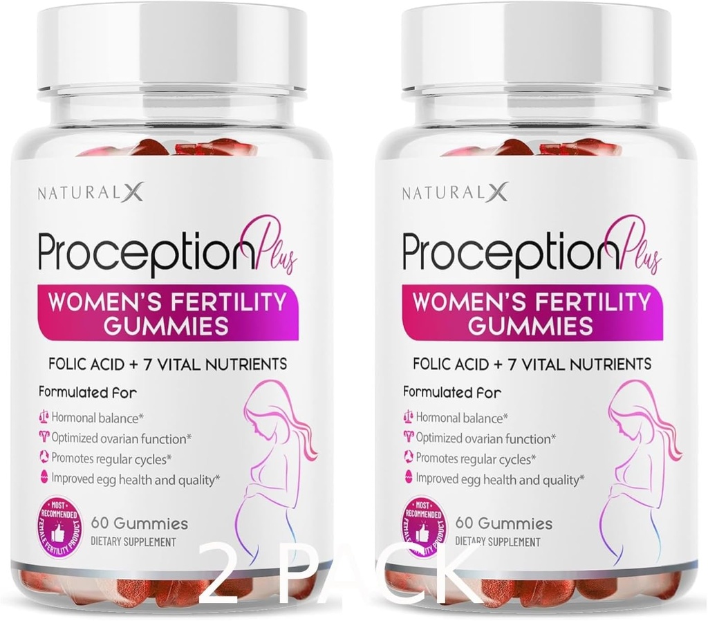 Gummies de fertilité pour les femmes - Myo-Inositol, acide folique, biotine, vitamines B - Supplément d'inositol pour le soutien de la fertilité féminine, équilibre hormonal, ovulation, conception prénatale (60 Gummies, 2 Pack)