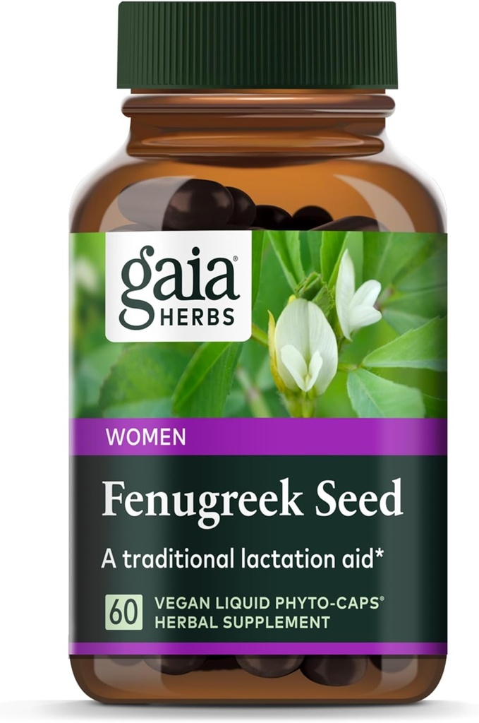 Graines de fénugreek de Gaia Herbs - aide à soutenir une lactation saine et la production de lait maternel* - fabriqué avec des graines de fénugreek biologique - 60 capsules de phytosules liquides végétaliens (jusqu'à 15 jours)