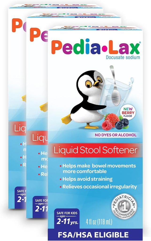 Adoucisseur de tabouret liquide Pedia-Lax pour enfants, 2-11 ans, Berry Flavor, 4 Fl Oz (paquet de 3)