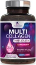 Supplément multi collagène 2400 mg - Types I, II, III, V & X Pills multi collagène peptides pour femmes et hommes, Suppléments collagènes hydrolysés, cheveux, peau, ongles et supplément de soutien articulaire - 120 capsules