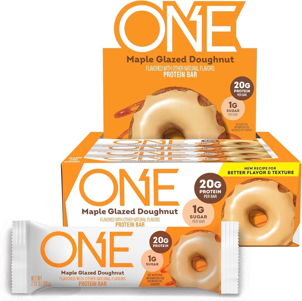 ONE Barres protéinées, Noisette émaillée d'érable, sans gluten avec 20g de protéines et 1g de sucre, agrafes de Pantry, 2,12 oz (12 Compte)