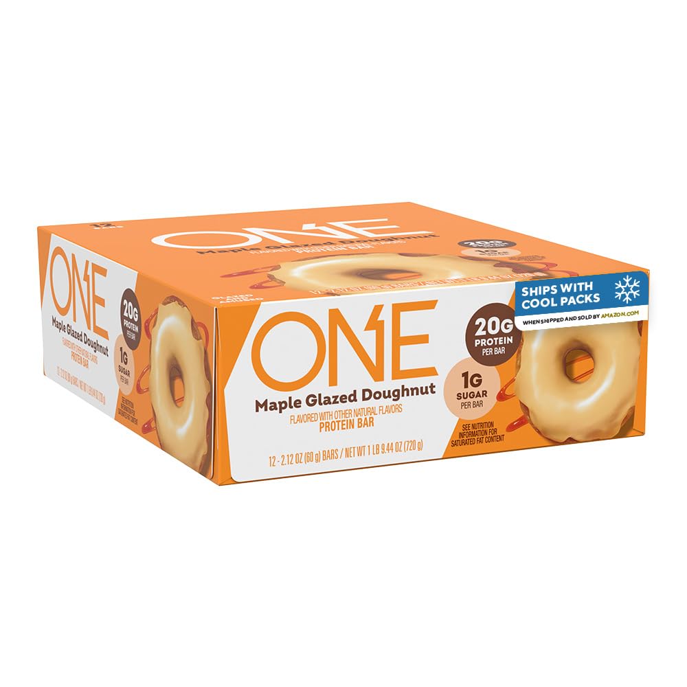ONE Barres protéinées, Noisette émaillée d'érable, sans gluten avec 20g de protéines et 1g de sucre, agrafes de Pantry, 2,12 oz (12 Compte)