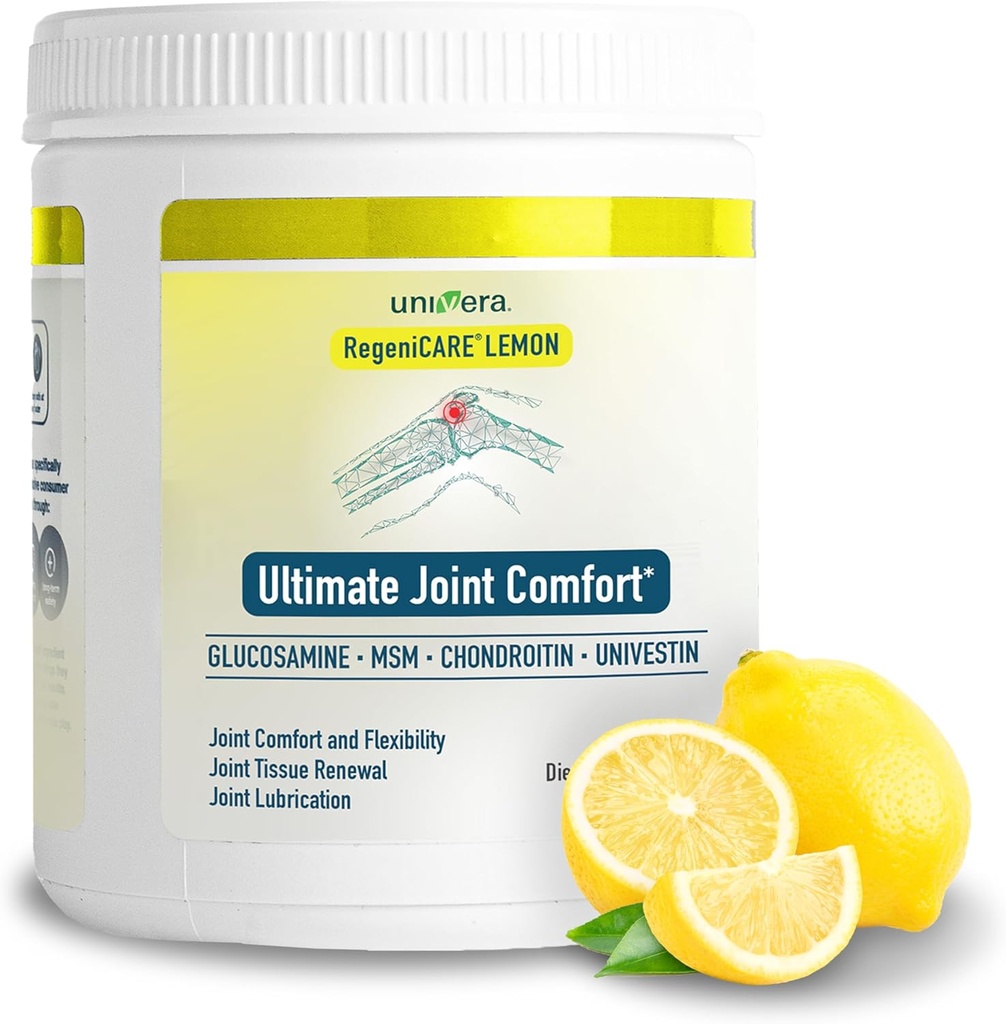 Univera RegeniCARE Canister, Glucosamine, Chondroïtine, MSM, Univestin, Restores Cartilage, Supports Confort articulaire + Mobilité + Flexibilité, 30 jours d'approvisionnement (Lemon Flavor)