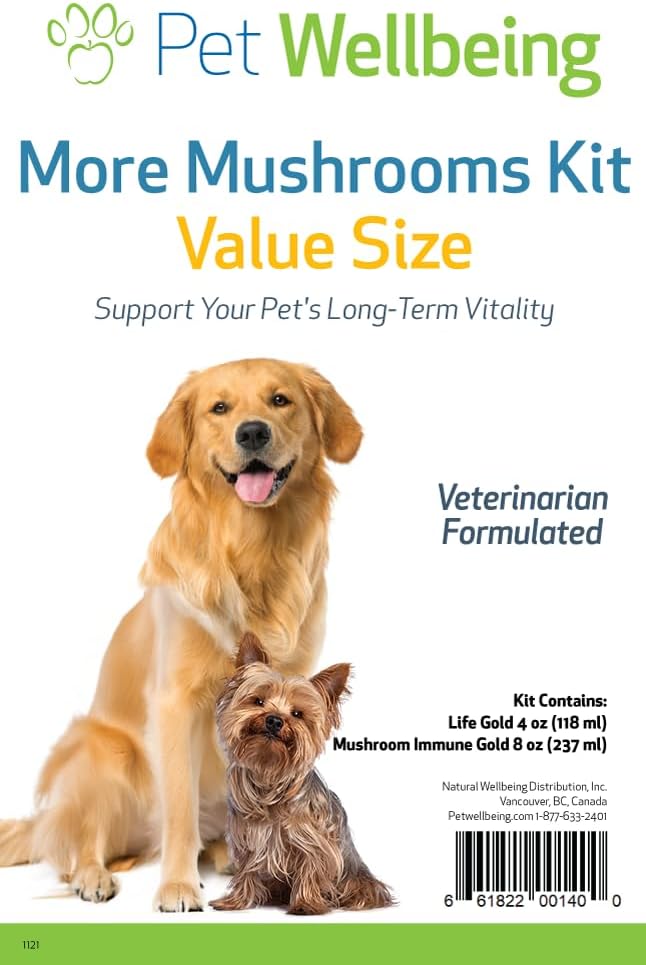 Animaux de compagnie Bien-être Plus de champignons Kit pour chiens - Système immunitaire et protection antioxydante - Vet-formulé avec la queue de dinde, Reishi, Maitake, Astragalus