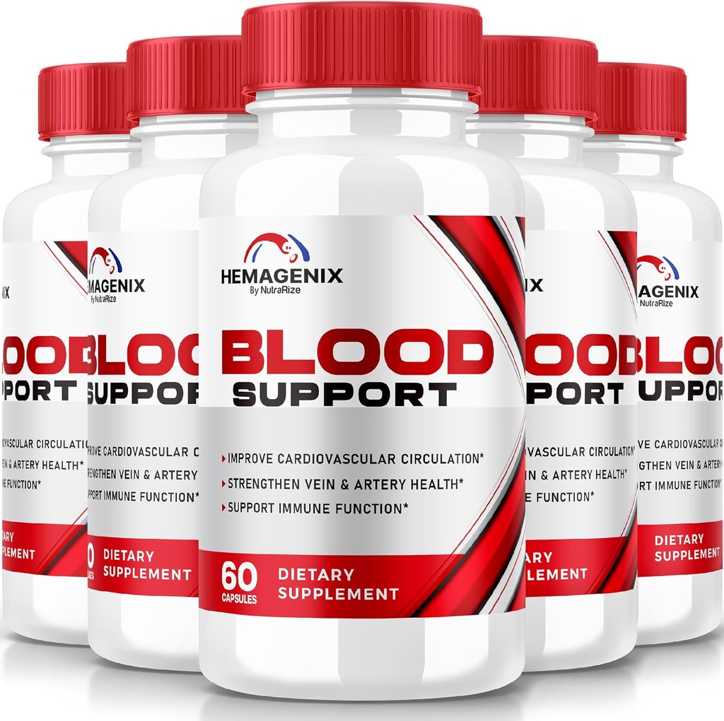 (5 Pack) Hemagenix Capsules, Hemagenix Advanced Blood Support Formula, All Natural Supplement to Maintain Healthy Levels, Extra Strength Pills for Overall Wellness, Official Reviews (300 Capsules)