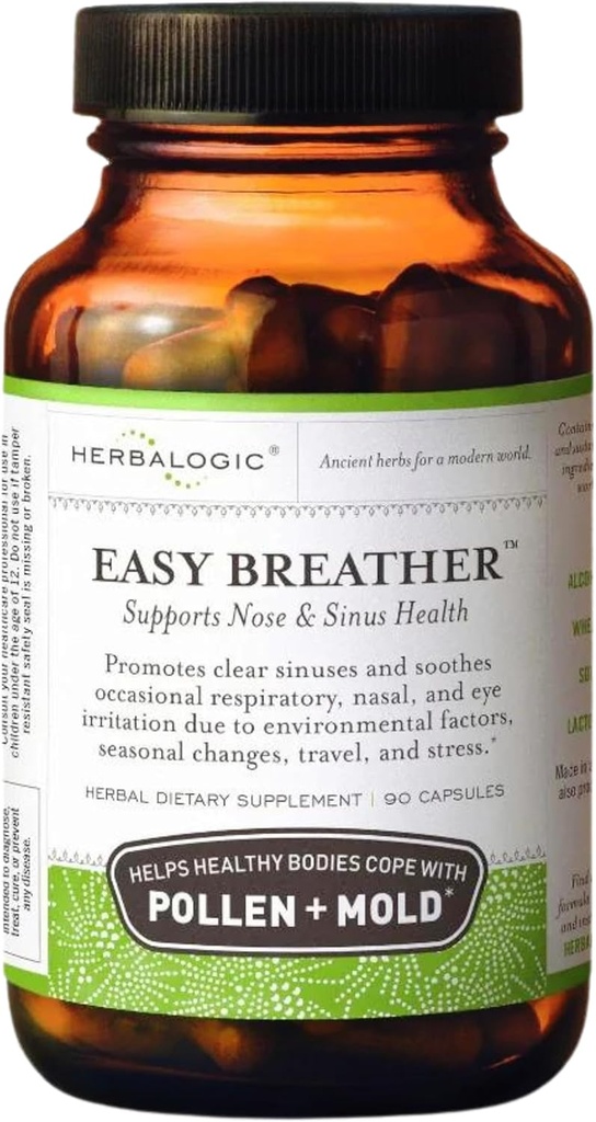 Herbalogic - Capsules d'herbes Easy Breather - Soutient la santé du nez et du sinus - Aide les organismes en santé à faire face au pollen et à la moisissure - Basé sur la formule chinoise traditionnelle Yu Ping Fang San - 90 Cap Count