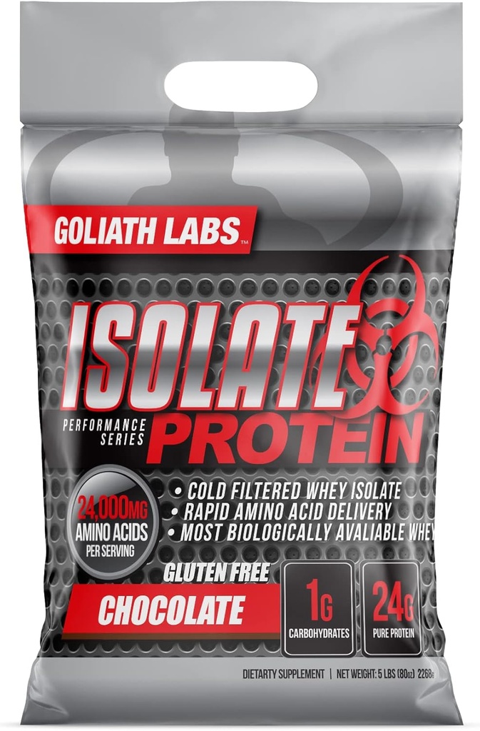 Goliath Labs Isolate Protein Powder [5 lbs/paquet de 1/chocolat] –Protéine isolante de nutrition, 24g Protéine pure, 7,75g BCAAs, Muscle Building Protein Powder (Packaging May Vary) – Nutrition alimentaire et sportive