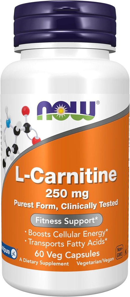 MAINTENANT suppléments, L-Carnitine 250 mg, forme pure, acide amino, soutien de la condition physique*, 60 gélules