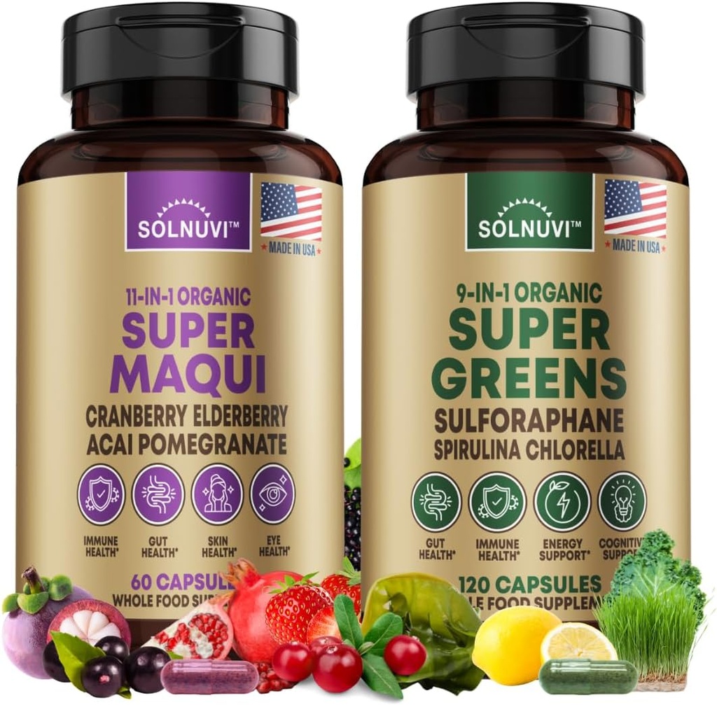 Ensemble de superaliments - Super Maqui Berry & Super Greens - Gut Health, Immune, Skin, Wellness Support - Non OGM, Sans gluten, Suppléments végétaliens