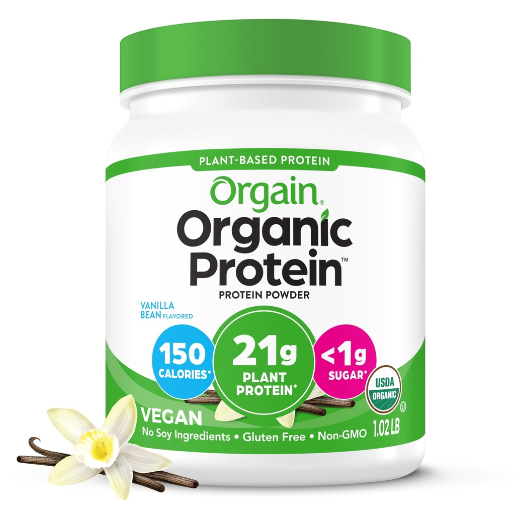 Orgaine en poudre de protéines végétales organiques, Vanilla Bean - 21g Protéines à base de plantes, 4g fibre prébiotique, pas d'ingrédients de lactose, pas de sucre ajouté, non-OGM, pour Shakes & Smoothies, 1,02 lb (emballage mai Vary)