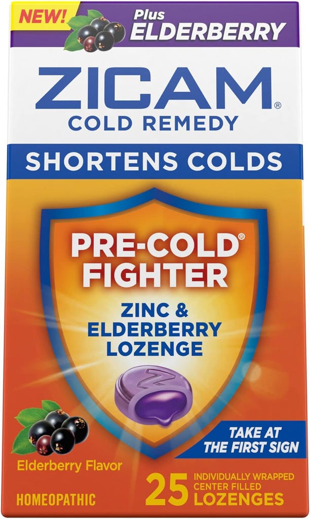 Zicam Cold Remedy Zinc Lozenges, Arôme de la mûre aînée, homéopathique, Gorge apaisante et Toux, Médecine de raccourcissement du froid, raccourcissement de la durée du froid, 25 Nombre