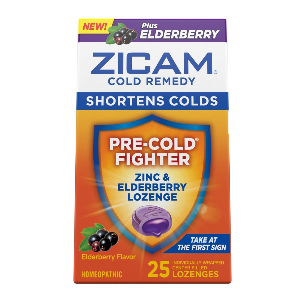 Zicam Cold Remedy Zinc Lozenges, Arôme de la mûre aînée, homéopathique, Gorge apaisante et Toux, Médecine de raccourcissement du froid, raccourcissement de la durée du froid, 25 Nombre
