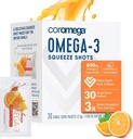 Coromega Omega 3 Fish Oil Supplement, 650mg of Omega-3s with 3X Better Absorption Than Softgels, Orange Flavor, 30 Single Serve Squeeze Packets