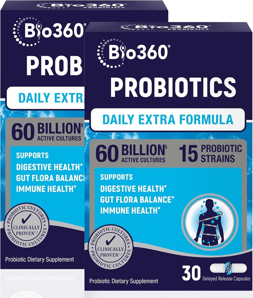 Extra Strength Probiotic for Digestive Health and Immune Support, 60 Billion CFU & 15 Strains, Gut Health Probiotics for Men and Women Supports Occasional Constipation, Diarrhea, Gas & Bloating, 60CT