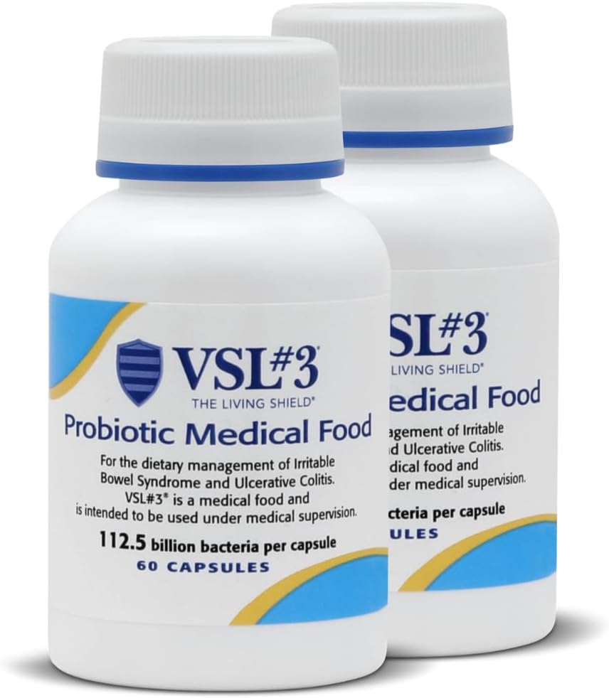VSL #3® Probiotiques pour la santé digestive, IBS & UC Symptômes - 112.5B UFC, haute puissance, multi-train, probiotique vivant, réfrigéré, aliments médicaux pour le soutien de la santé gut chez les hommes et les femmes, 120 capsules