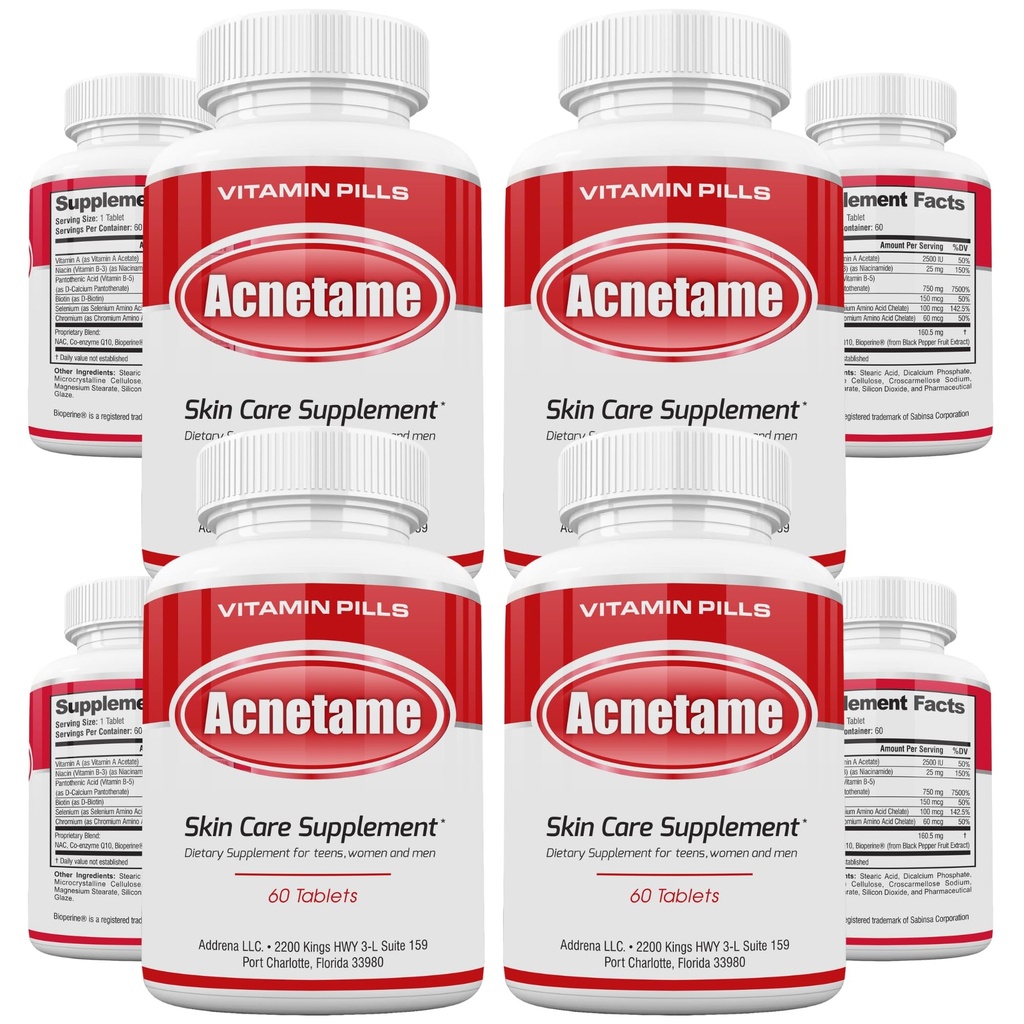 4 Pack- Suppléments de vitamine pour le traitement de l'acné- Comprimés hormonaux à la peau huileuse claire pour les femmes, les hommes, les adolescents et les adultes