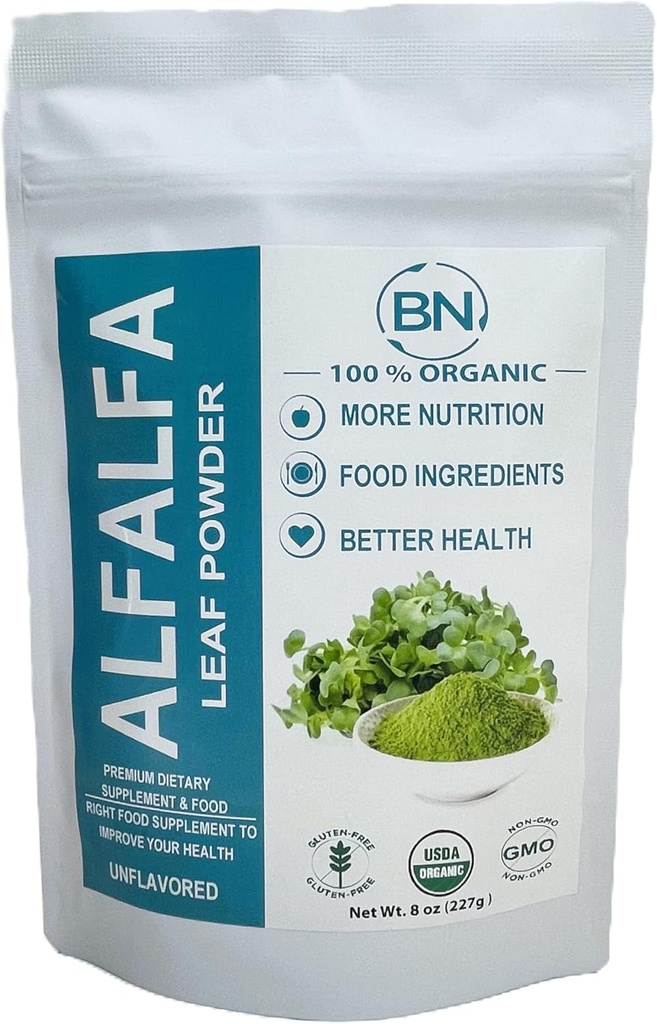 Poudre de feuille d'Alfalfa - Supplément vert pour boissons, thé, Shakes, végétalien, sans gluten, non OGM, casher