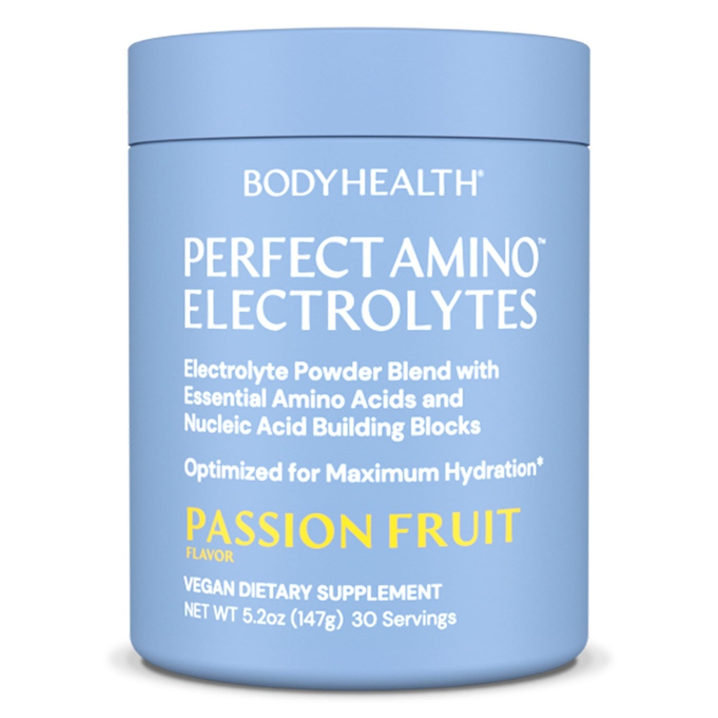 BodyHealth PerfectAmino Electrolytes Poudre Sans Sucre, Hydratation A jeun Keto Zero Sucre Electrolytes Boisson Mélange avec Trace Minerals - Passion Fruit - 30 portions