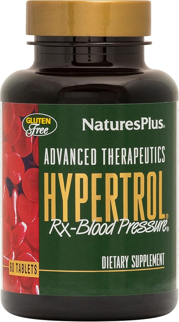 Natures Plus Thérapeutique avancée Hypertrol Rx Pression artérielle - 60 comprimés végétariens - Supplément de magnésium et de chrome aux herbes botaniques - Sans gluten - 30 portions