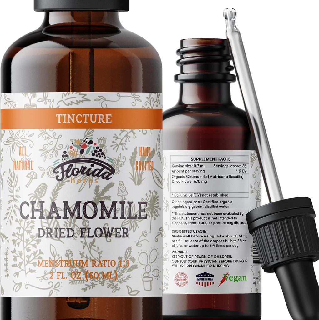 Chamomile Tincture, Organic Chamomile Extract (Matricaria Recutita) Flowers