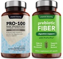 Vitamine Bounty Pro-100 Probiotics & Prébiotique Fibre Bundle: Ultimate Gut Health Support avec 13 souches, 100 milliards d'UFC, Zinc et vitamine C, Capsules à libération différée - 90 capsules