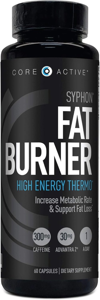 Core Active Syphon Thermogénique Fat Burner pour les hommes, pilules kéto, Advantra Z pour l'énergie, Focus, contrôle de l'appétit, augmentation du métabolisme des suppléments de tonification musculaire, pilules perte de poids pour les femmes - 60 Capsules