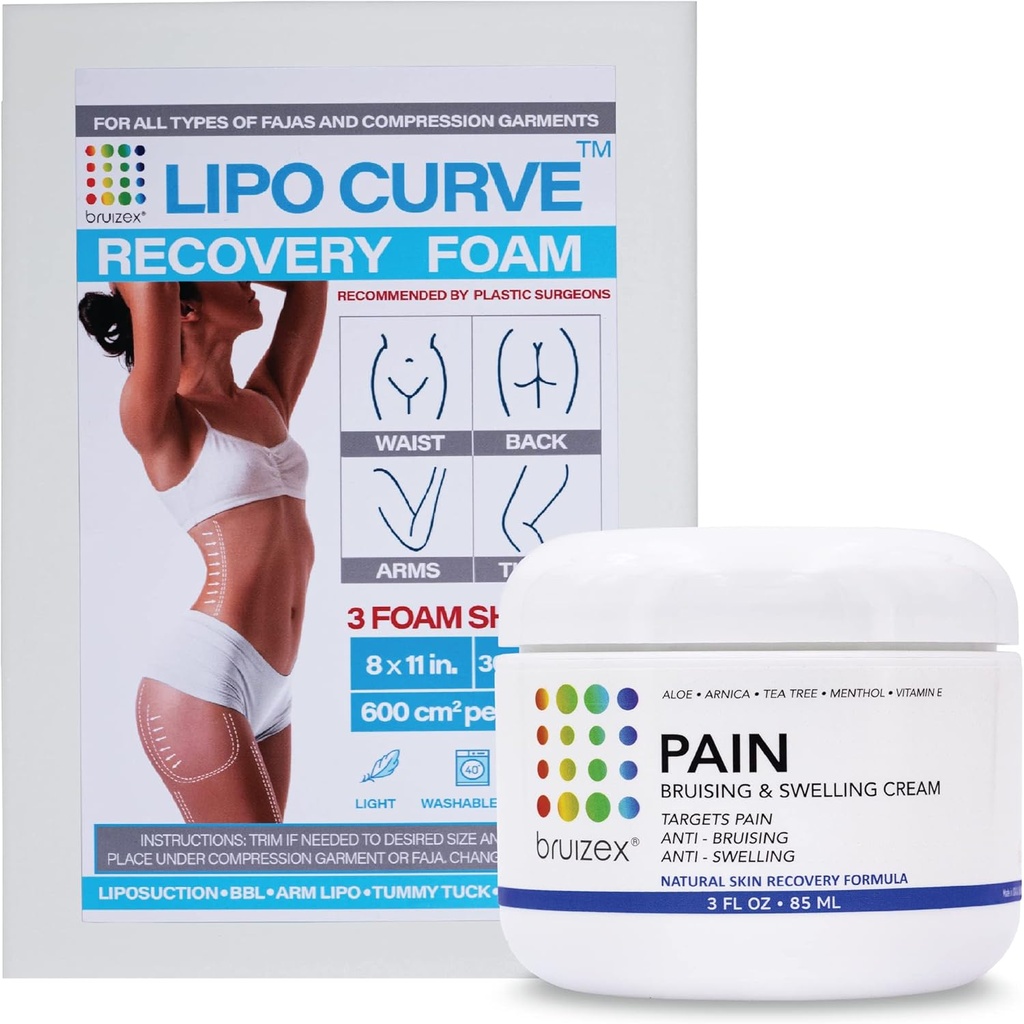 Arnica Montana Crème de Bruising & Gonflement & LipoCurve mousse post-chirurgie Pads Bundle, pour Liposuccion post-chirurgie récupération et drainage lymphatique