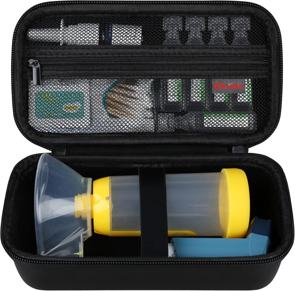 Elonbo étui de transport pour l'inhalateur d'asthme, espaceur d'inhalateur pour les enfants et les adultes, masques, porte-inhalateur Asthme Voyage organiser sac, poche convient aux médicaments allergènes, inhalateur Ventolin, noir (cas seulement)