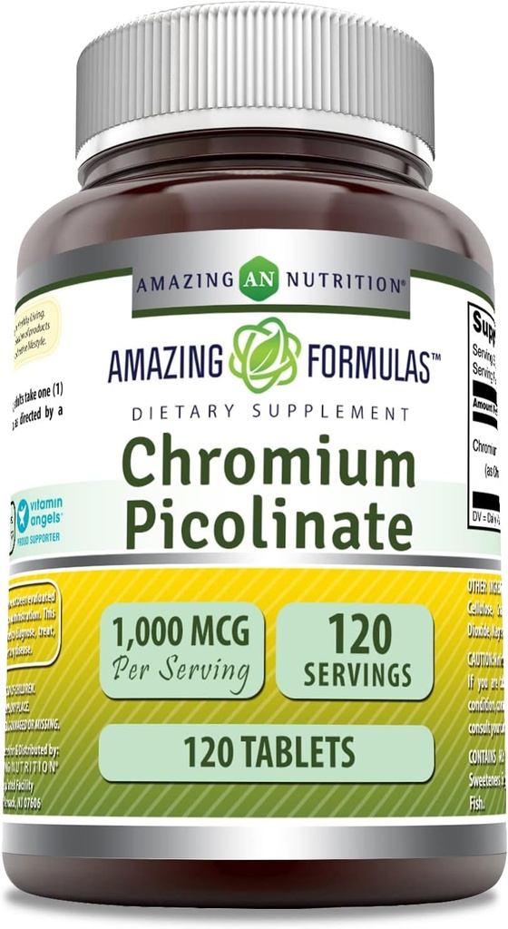 Formules étonnantes Supplément de picolinate de chrome $ 1000 Mcg $ 120 Comprimés $ Non-GMO $ Sans gluten $ Fabriqué aux États-Unis