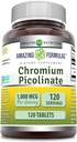 Formules étonnantes Supplément de picolinate de chrome $ 1000 Mcg $ 120 Comprimés $ Non-GMO $ Sans gluten $ Fabriqué aux États-Unis