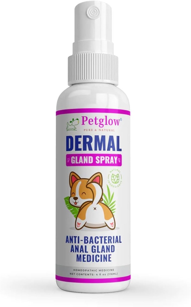 Petglow Anal Gland Médecine, Nettoyage anal pour chiens, Support Anal Gland, Spray de grooming pour animaux, traite et prévient l'infection à Anal Gland pour chiens, Spray d'hygiène de soulagement de Gland félin - 4 fl oz