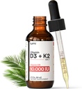lumi Vitamine D3 K2 MK7 w Huile de palme MCT - 10000 UI D3, 200 mcg K2 MK7-60ml Absorption liposomique Gouttes liquides sublinguales - Liquide non-OGM, végétalien, non aromatisé - Approvisionnement mensuel - 2 Fl Oz