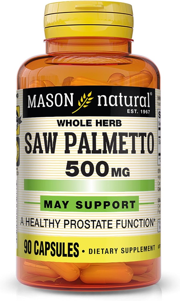 MASON NATURAL Saw Palmetto 500 mg, soutient la santé de la prostate et la fonction urinaire, 90 capsules