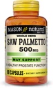 MASON NATURAL Saw Palmetto 500 mg, soutient la santé de la prostate et la fonction urinaire, 90 capsules