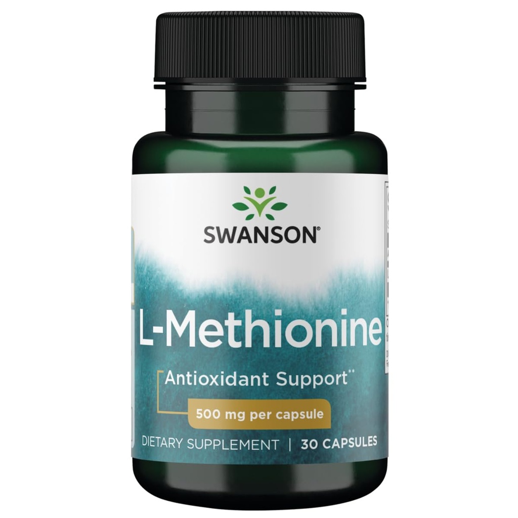 Swanson Amino Acid 100% Pure L-Méthionine Essential Amino Acid Support Fonction hépatique 500 Milligrammes 30 Capsules