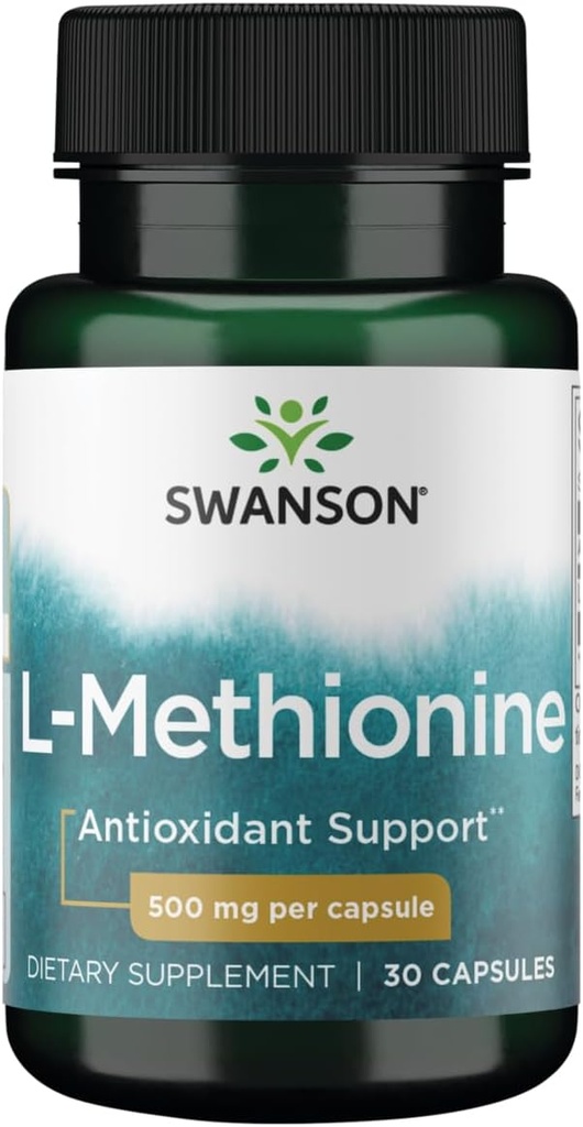 Swanson Amino Acid 100% Pure L-Méthionine Essential Amino Acid Support Fonction hépatique 500 Milligrammes 30 Capsules