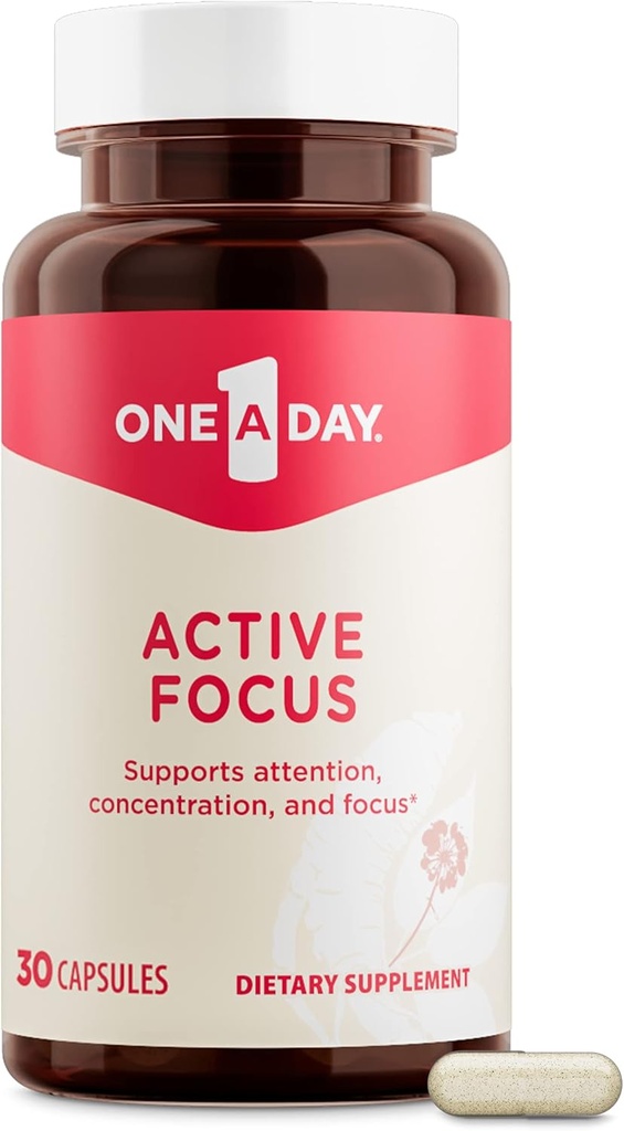 Supplément Cerveau Un jour – Suppléments Cerveaux pour Support Mémoire et Focus, Concentration et Focus Support, Supplément Focus pour Adultes avec L-théanine, Caféine et Ginseng, 30 Capsules