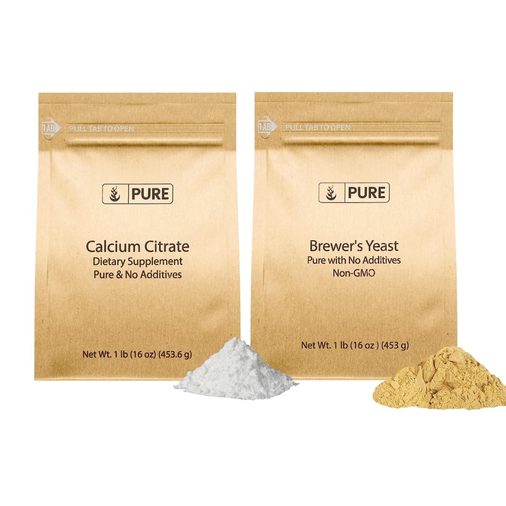 Ingrédients originaux purs Trousse de levure et de citrate de calcium de Brewer, 1 lb chacune, sans additifs ou charges, suppléments