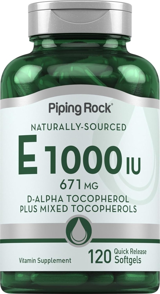 Piping Rock Vitamine E 1000 UI Softgels de 120 Count de D-Alpha et de tocophérols mélangés