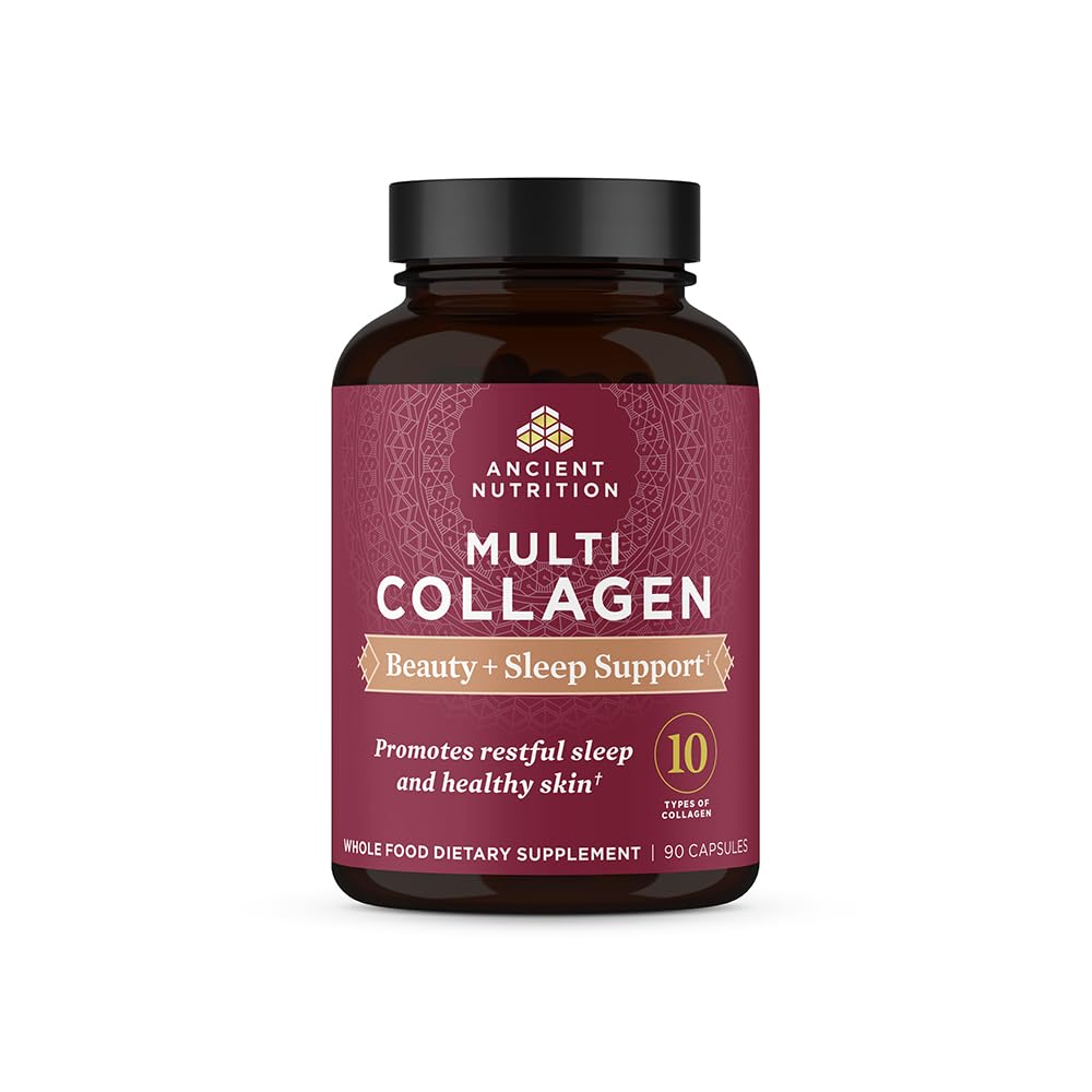 Pilules de collagène pour cheveux, peau et ongles, Beauté + Sommeil 90 Ct, Supplément de collagène + Magnésium, Supporte la peau et les ongles, Sommeil, Paléo et Keto Friendly, Sans gluten