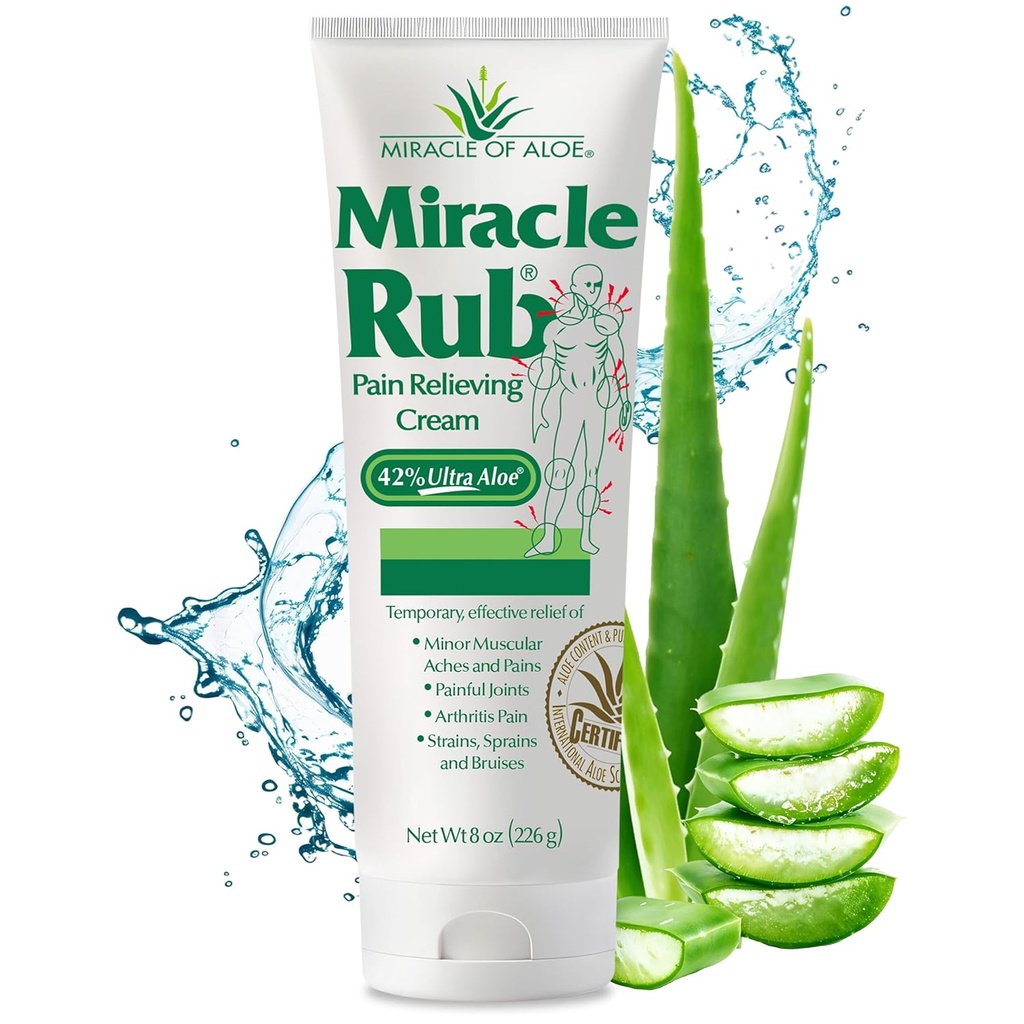 Miracle of Aloe Miracle Rub Pain Soulagement Crème 8 onces, Soulagement rapide et efficace pour l'arthrite, les muscles et la douleur articulaire - Formule UltraAloe de force maximale, Analgésique topique