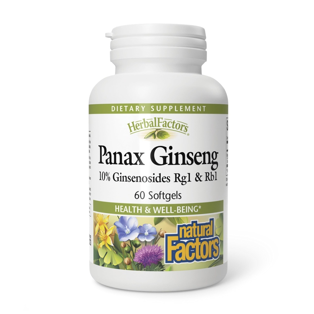 HerbalFactors by Natural Factors, Panax Ginseng, favorise la résistance au stress quotidien et un bien-être sain, 60 softgels (60 portions)