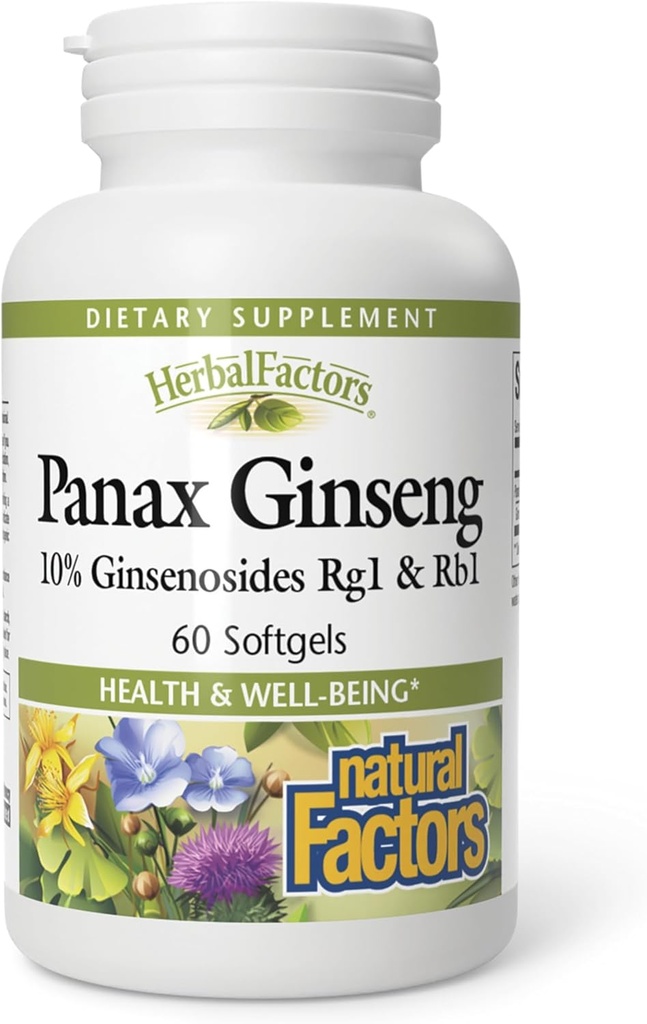HerbalFactors by Natural Factors, Panax Ginseng, favorise la résistance au stress quotidien et un bien-être sain, 60 softgels (60 portions)