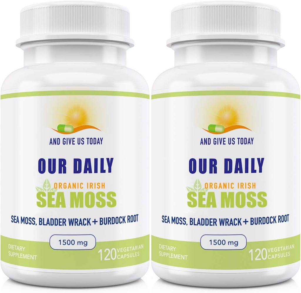 Notre quotidien Vites Sea Moss Capsules 1500mg (2 Pack) - Wildcrafted Irish Sea Moss Bladderwrack and Burdock Root Superfood Blend - Système immunitaire, Gut Health & Thyroïde Support - 240 Capsules végétariennes