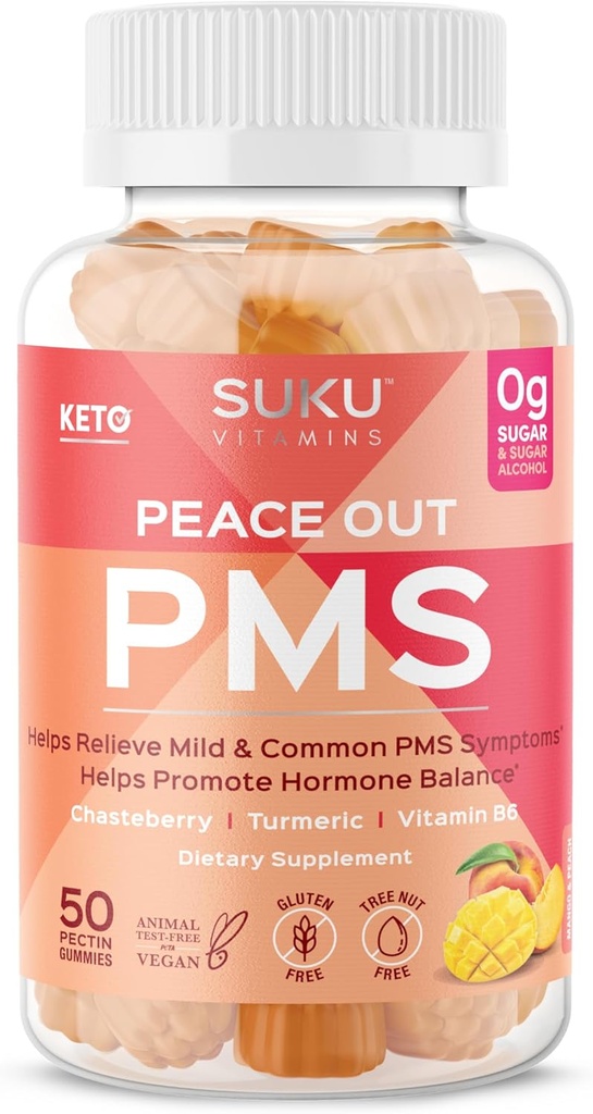 SUKU Vitamins - PMS Gummy Supplement with Chasteberry to Relieve PMS and Menopause Peach Mango Gummies (50 Count)
