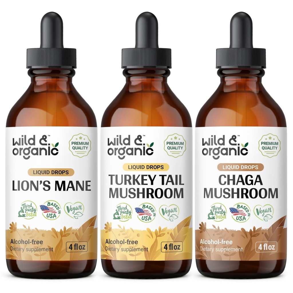 Manille de lion sauvage et biologique, dinde Queue et teintures de champignons Chaga